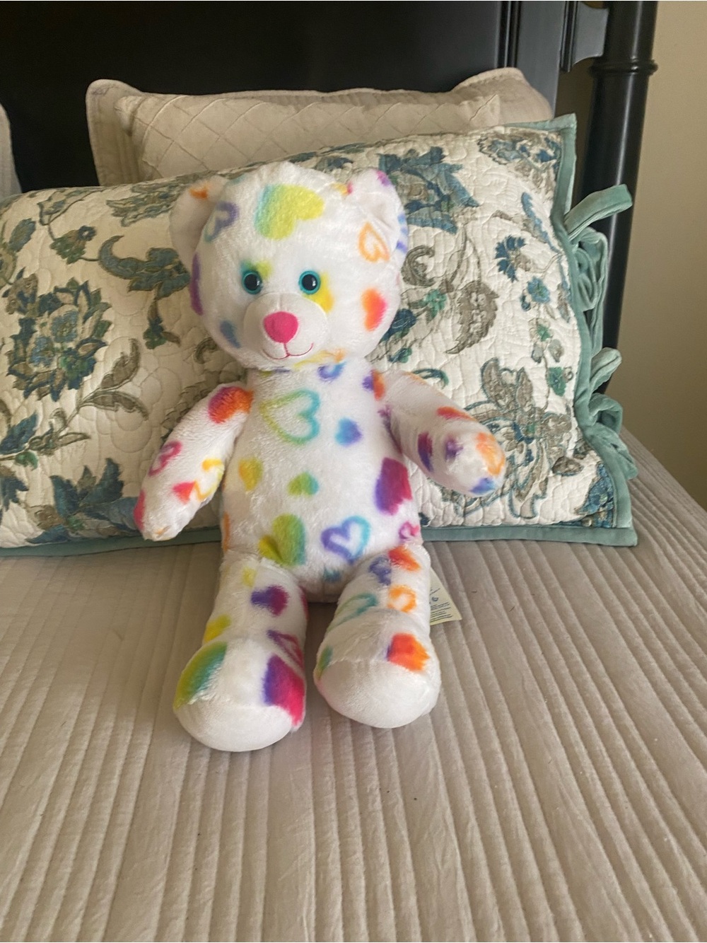 Plush White Build A Bear with Rainbow Heart Print - Kids Toy
